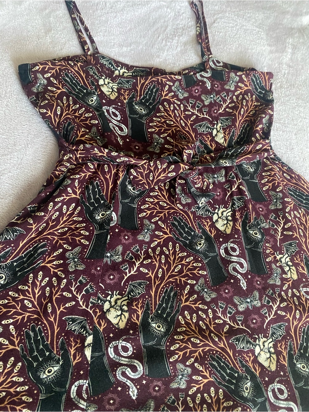 Disturbia Burgundy Occult Print Button Front Mini Dress Witchy Gothic - Picture 5 of 11